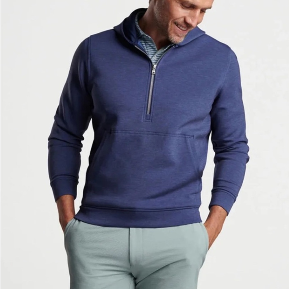 NWT Peter Millar Winsome Half Zip Hoodie Blue Pearl
